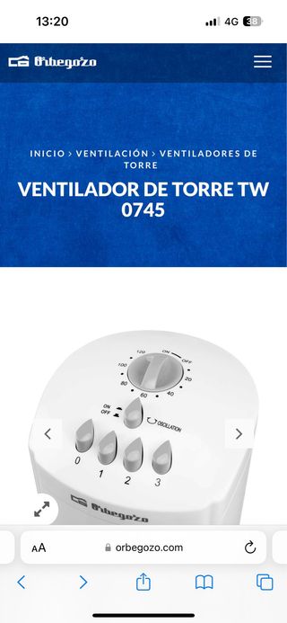Ventilador Orbegozo TW0745 formato torre 45W