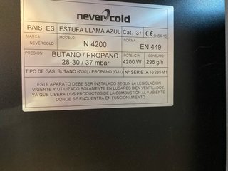 Estufa de gas butano ( llama azul ).