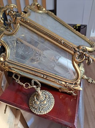 Farol  antiguo labrado bronce y cristal