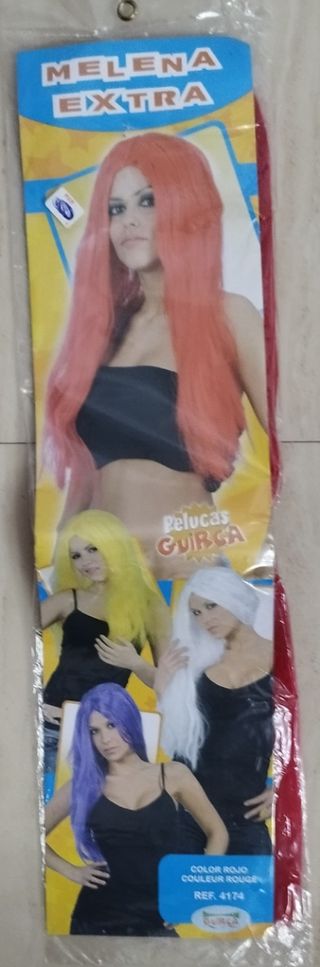 DISFRAZ PELUCA MUJER EXTRA LARGA ROJA 60 CM.NUEVA
