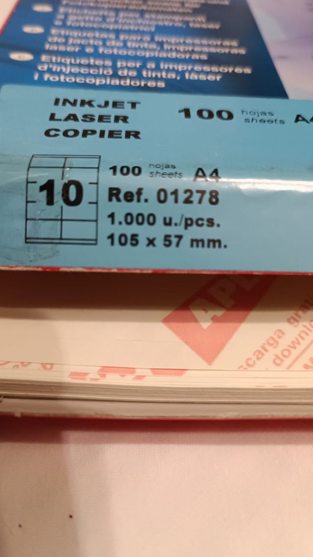 LOTE 10 HOJAS ETIQUETAS APLI ( 105 x 57 mm.)