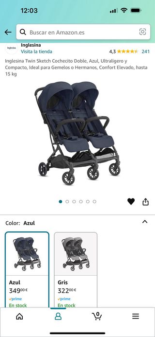 SILLA DE PASEO DOBLE INGLESINA, azul marino.