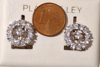 Pendientes roseta circonitas plata 1ª ley rodiada
