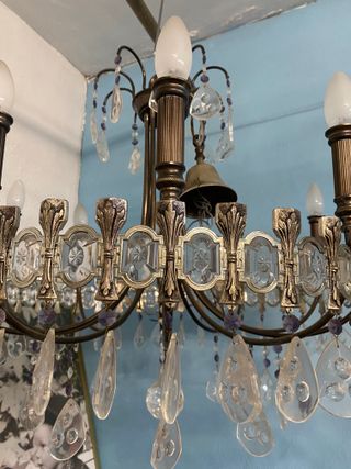 LAMPARA DE TECHO LATON CON LAGRIMAS CRISTAL