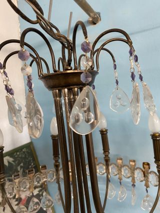 LAMPARA DE TECHO LATON CON LAGRIMAS CRISTAL