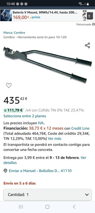 Prensa alicate de terminales Cembre tn 120