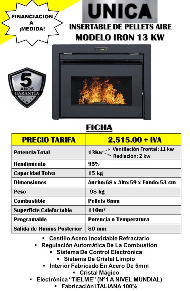 INSERTABLE DE PELLET MODELO IRON 13KW