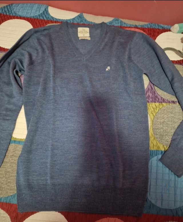 Jersey cuello pico azul/gris  talla S