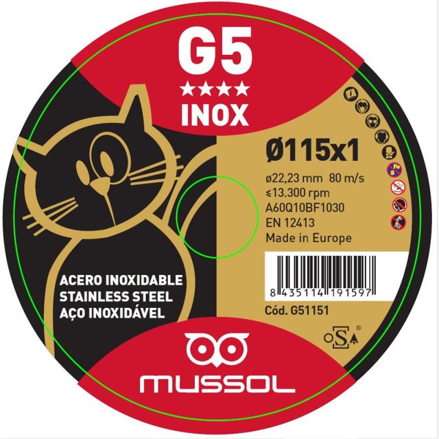 200 DISCOS CORTE MUSSOL G5 115X1 - AMOLADORA HIKOK