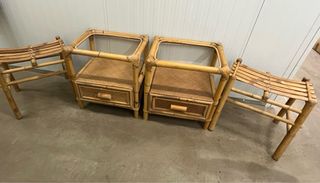 LOTE MESILLAS Y TABURETES DE BAMBU