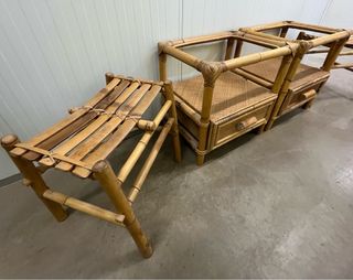 LOTE MESILLAS Y TABURETES DE BAMBU
