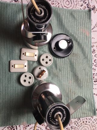 Lote vintage focos,enchufes, interruptores