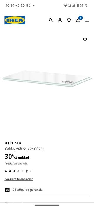 UTRUSTA Balda, vidrio, 60x37 cm - IKEA