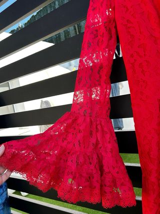 Traje de Gitana Flamenca Rojo encajes 