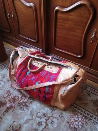 Bolso de viaje Azteca de piel y lona