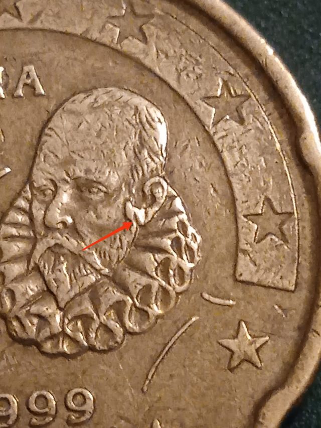 2 Monedas 20 cent Cervantes 1999 Españia, error