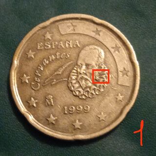 2 Monedas 20 cent Cervantes 1999 Españia, error