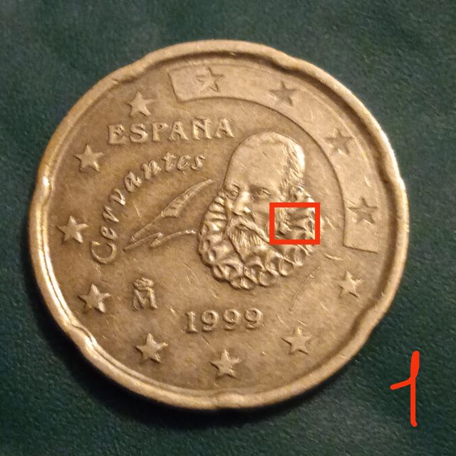 2 Monedas 20 cent Cervantes 1999 Españia, error