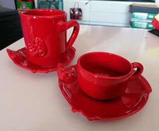 Set tazza e tazzina con 2 piattini gatto