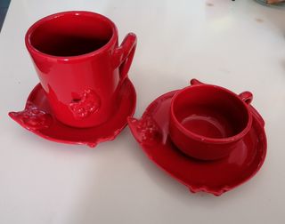Set tazza e tazzina con 2 piattini gatto