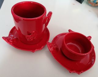 Set tazza e tazzina con 2 piattini gatto