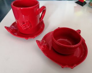 Set tazza e tazzina con 2 piattini gatto
