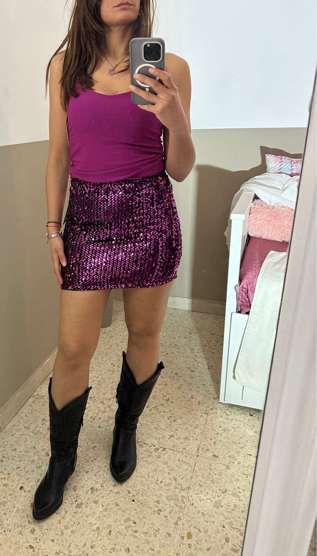 Gonna con paillettes fuxia taglia unica