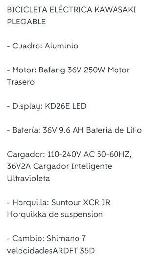 BICICLETA ELÉCTRICA KAWASAKI PLEGABLE