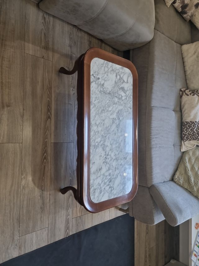 Mesa Baja Centro de madera y marmol Vintage