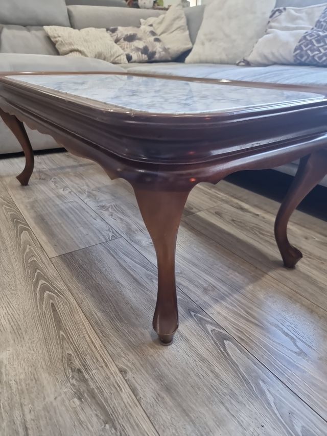 Mesa Baja Centro de madera y marmol Vintage