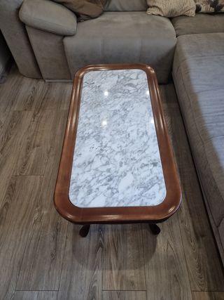 Mesa Baja Centro de madera y marmol Vintage