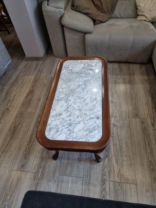 Mesa Baja Centro de madera y marmol Vintage