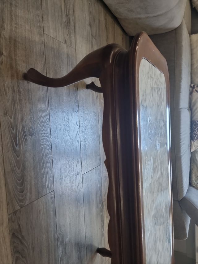 Mesa Baja Centro de madera y marmol Vintage