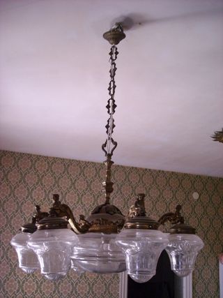 Lampara de techo en bronce y cristal, Modernista