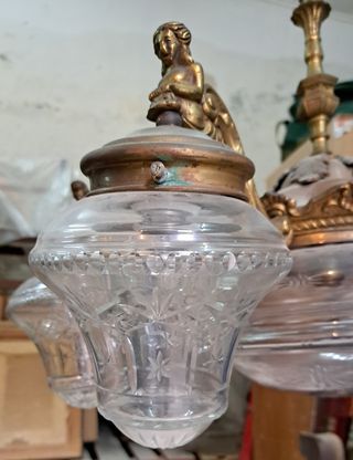Lampara de techo en bronce y cristal, Modernista