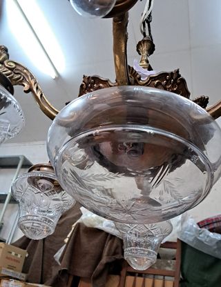 Lampara de techo en bronce y cristal, Modernista