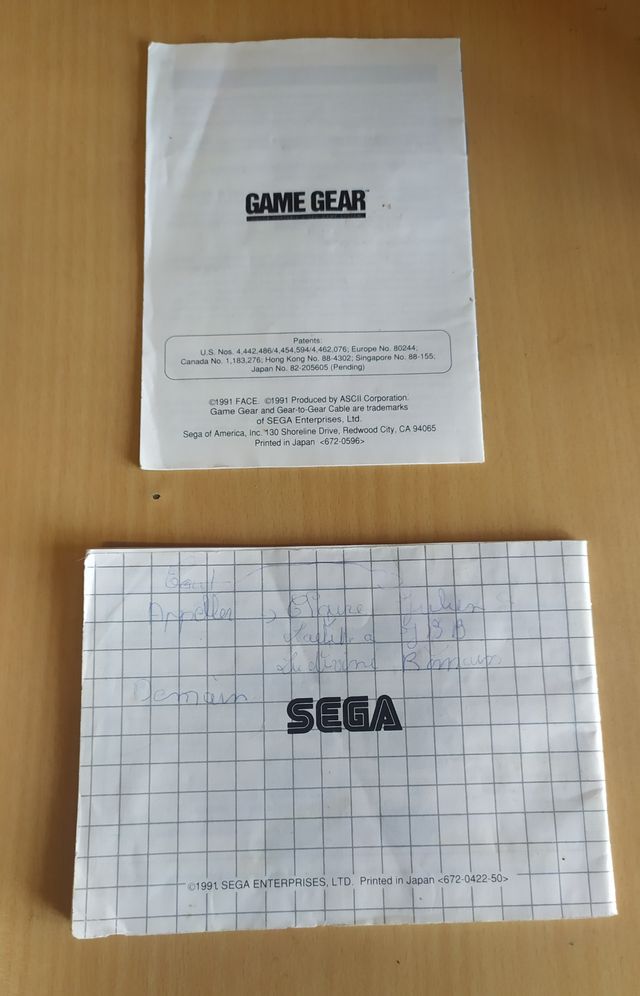 Manuales de juego Game Gear