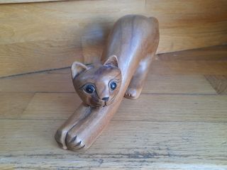 Statua gatto intagliato in legno