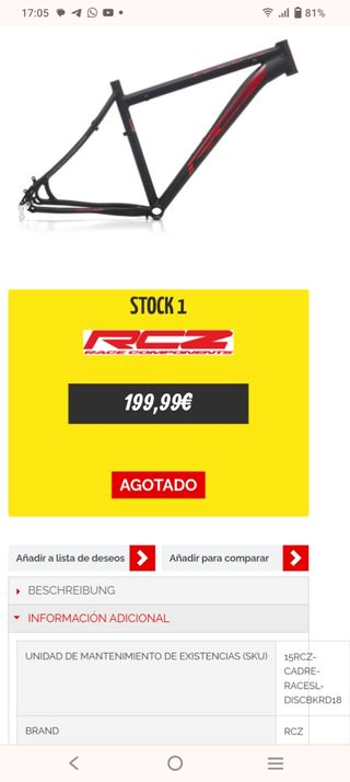 Cuadro BTT RZC 26" T.20 Negro