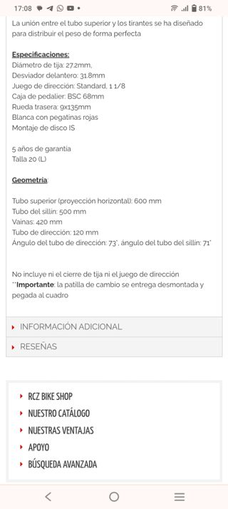 Cuadro BTT RZC 26" T.20 Negro