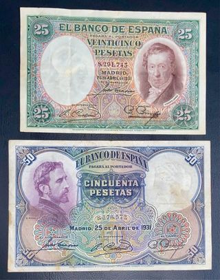Lote de billete de 25 y 50 Pts de 1931