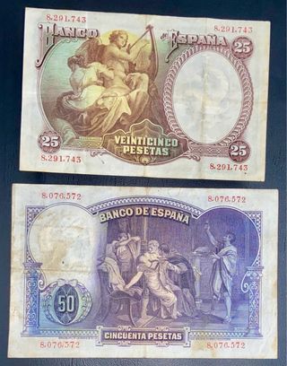 Lote de billete de 25 y 50 Pts de 1931