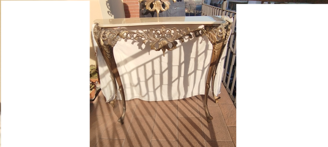 Tavolo console da parete in ottone con specchio