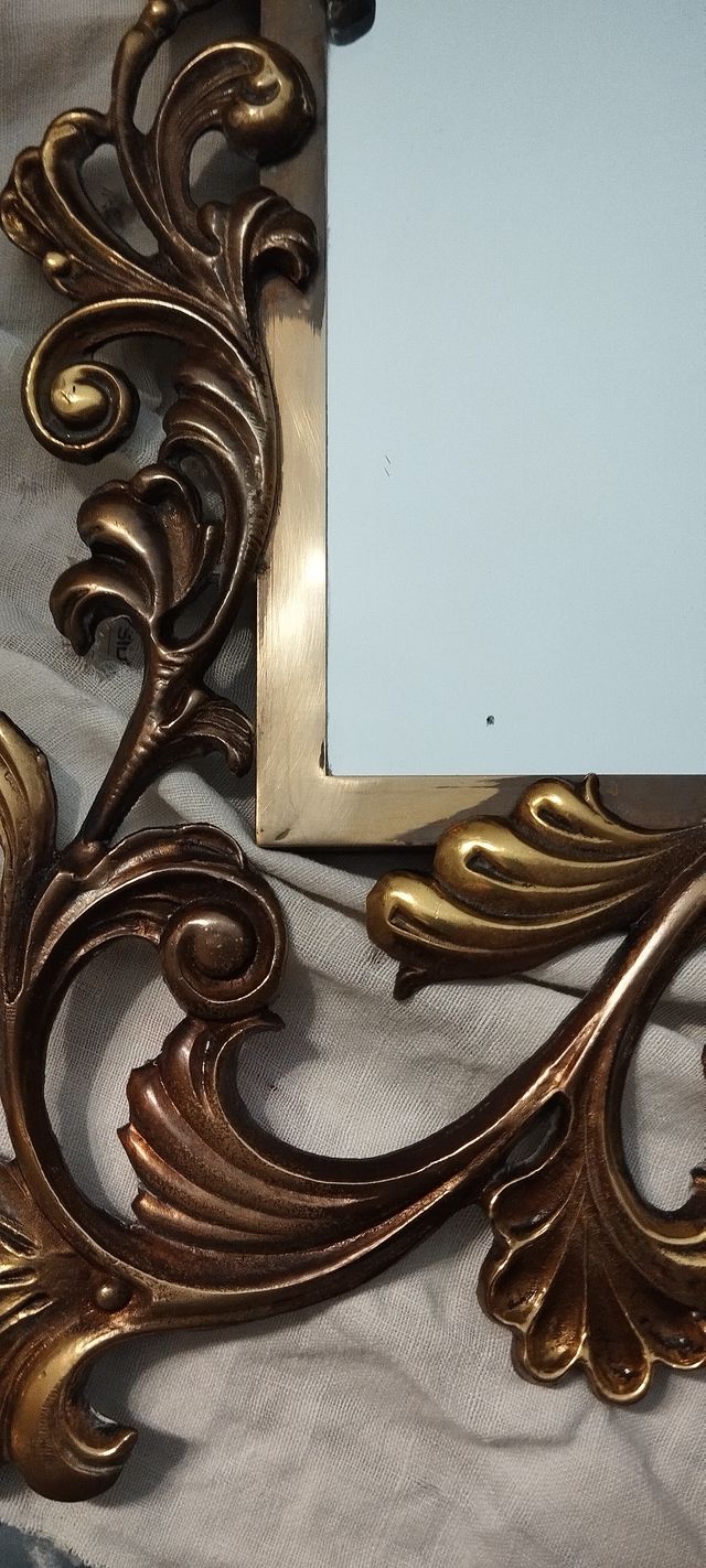 Tavolo console da parete in ottone con specchio