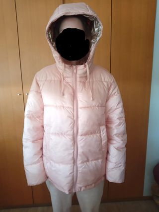 Anorak abrigo chaquetón rosa capucha Corte Inglés