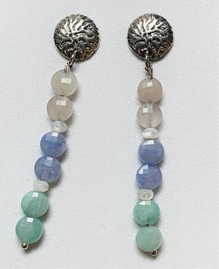 Pendientes de 3 piedras preciosas y plata ley 925