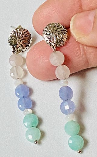 Pendientes de 3 piedras preciosas y plata ley 925