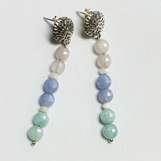 Pendientes de 3 piedras preciosas y plata ley 925