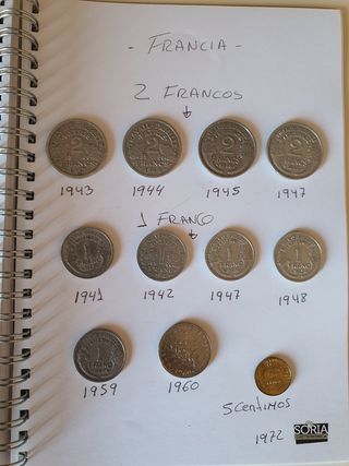Moneda francos 1941,1942,43,44,45,47 ,48,