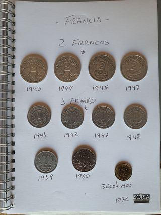 Moneda francos 1941,1942,43,44,45,47 ,48,